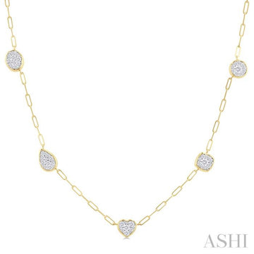 3/4 Ctw Lovebright Mixed Shape Mount Round Cut Diamond Station Necklace in 14K Yellow and White Gold